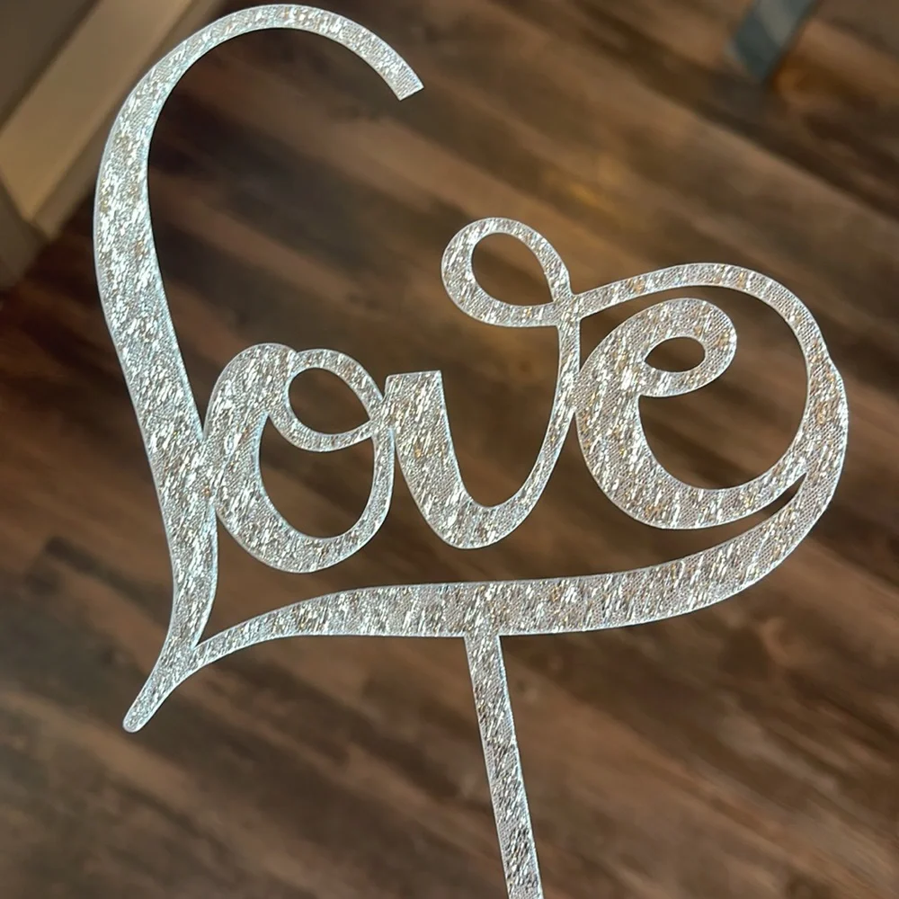 Love Cake Topper Wedding Bridal Shower Rehearsal Dinner Dessert Decor Silver